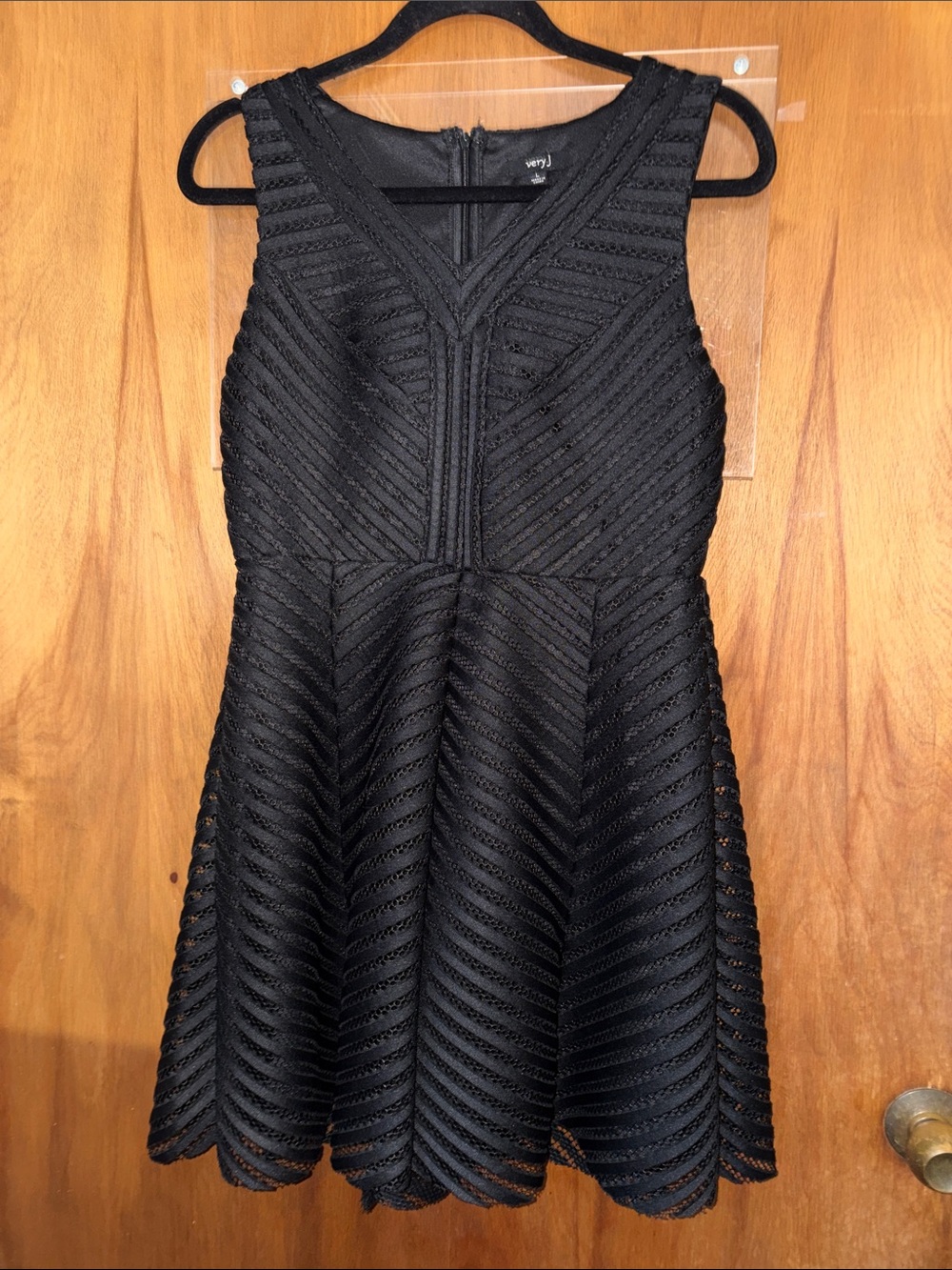 Very J Classic Black Sleeveless Mesh Fit-and-Flare Dress